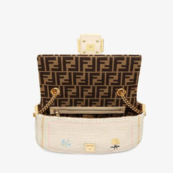 【フェンディ】バゲット 刺繍入り コットン バッグ* ホワイト 8BR783AFQTF0YTC